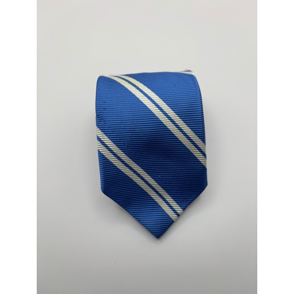Brooks Brothers 346 Mens Silk Necktie Blue White Diagonal Stripe Ribbed USA Made